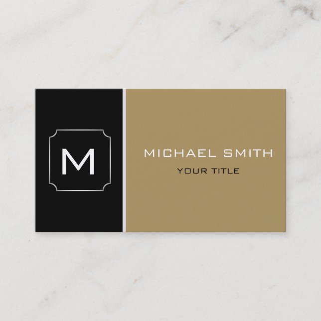 Plain Tan & Black Elegant Professional Modern 2 Business Card (Front)