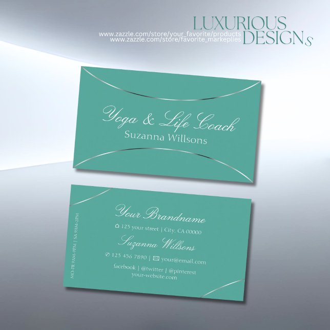 Plain Teal with Shimmery Faux Silver Decor Stylish Business Card (Creator Uploaded)