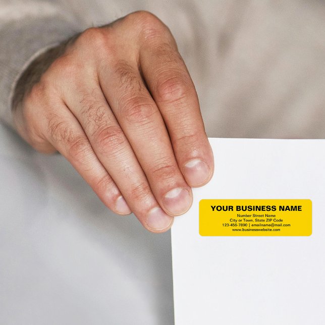 Plain Text Brand on Yellow Return Address (Yellow return address label with your business brand in plain text)