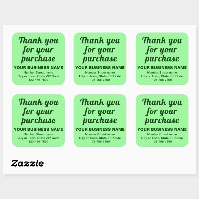 Plain Text Thank You For Your Purchase Light Green Square Sticker (Sheet)