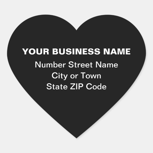 Plain Texts Business Address on Black Heart Sticker (Front)