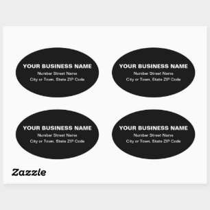 Plain Texts Business Address on Black Oval Sticker