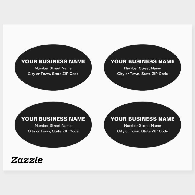 Plain Texts Business Address on Black Oval Sticker (Sheet)