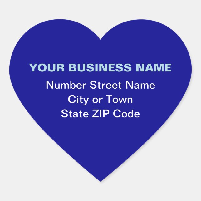 Plain Texts Business Address on Blue Heart Sticker (Front)
