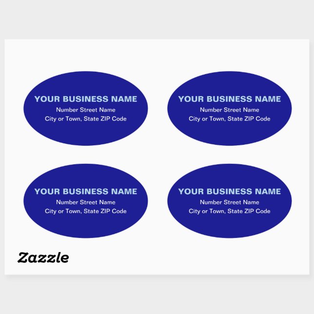 Plain Texts Business Address on Blue Oval Sticker (Sheet)