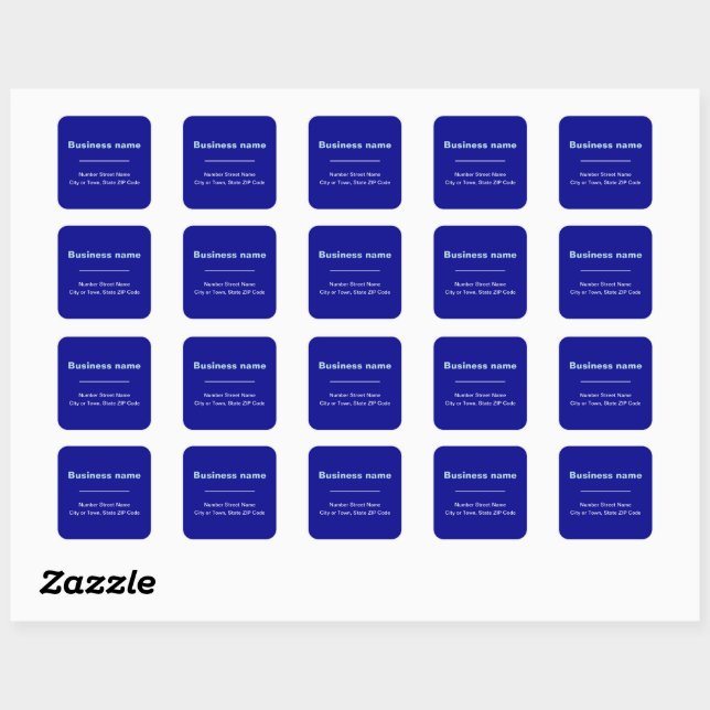 Plain Texts Business Address on Blue Square Sticker (Sheet)