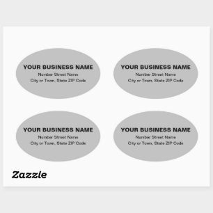 Plain Texts Business Address on Grey Oval Sticker