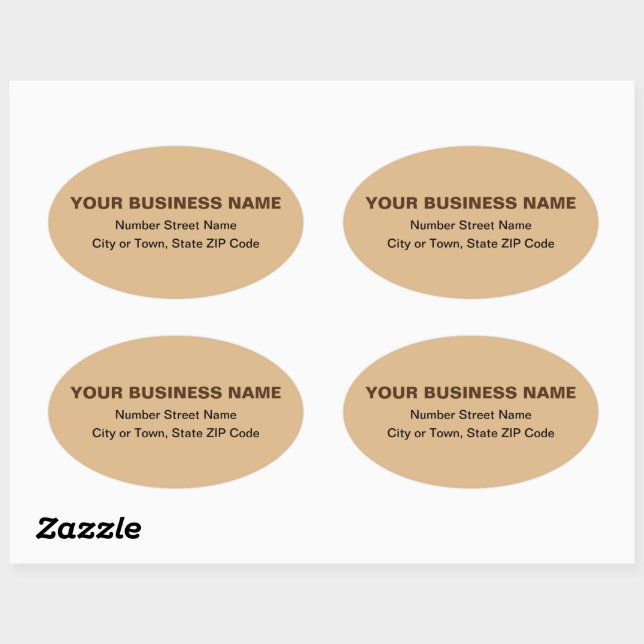 Plain Texts Business Address on Light Brown Oval Sticker (Sheet)