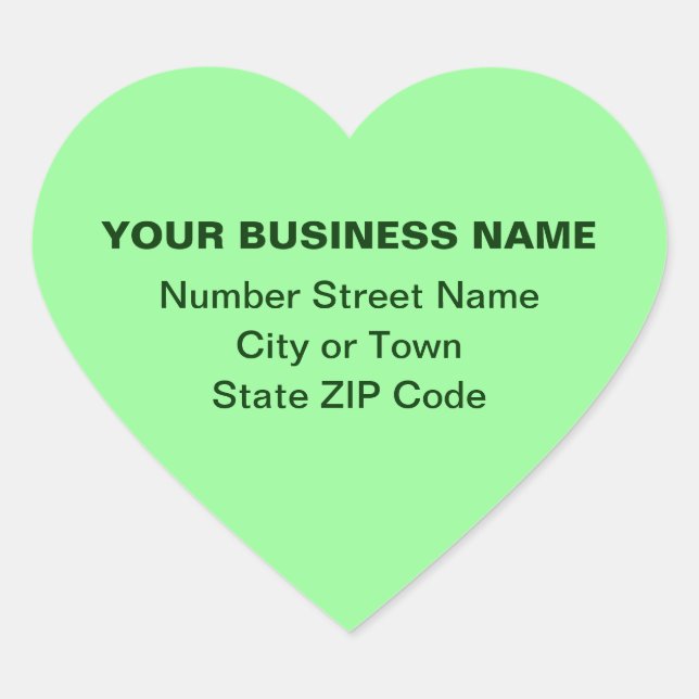 Plain Texts Business Address on Light Green Heart Sticker (Front)