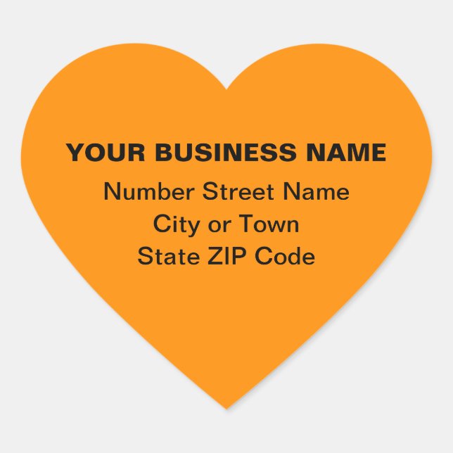 Plain Texts Business Address on Orange Colour Heart Sticker (Front)