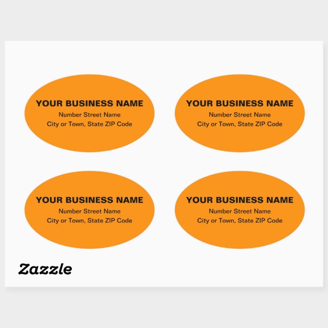 Plain Texts Business Address on Orange Colour Oval Sticker (Sheet)