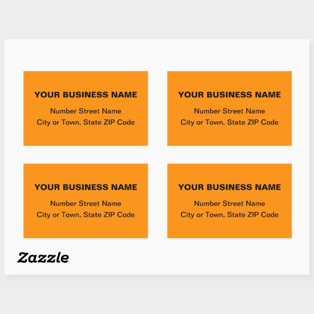 Plain Texts Business Address on Orange Colour Rectangular Sticker (Sheet)