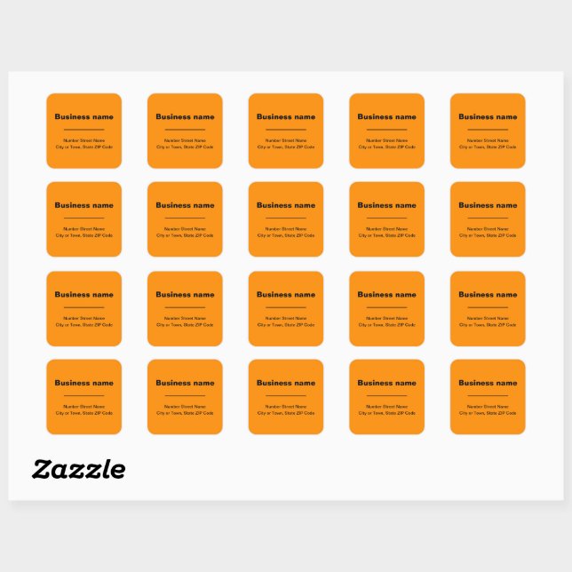 Plain Texts Business Address on Orange Colour Square Sticker (Sheet)