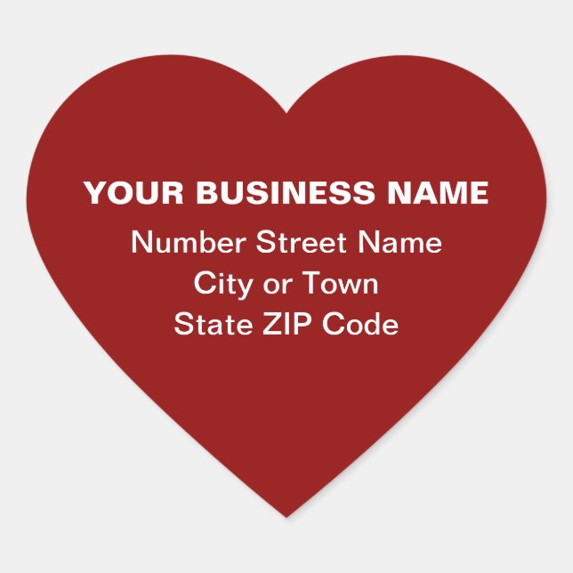 Plain Texts Business Address on Red Heart Sticker (Front)