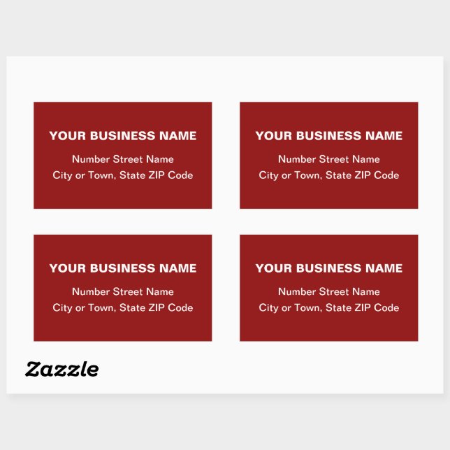 Plain Texts Business Address on Red Rectangular Sticker (Sheet)