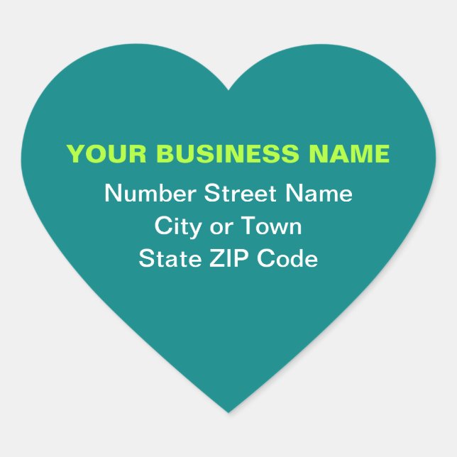 Plain Texts Business Address on Teal Green Heart Sticker (Front)