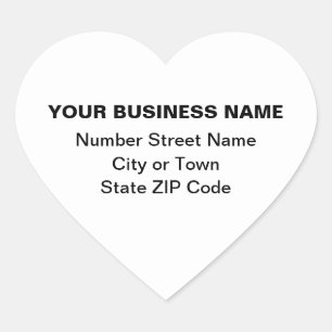 Plain Texts Business Address on White Heart Sticker