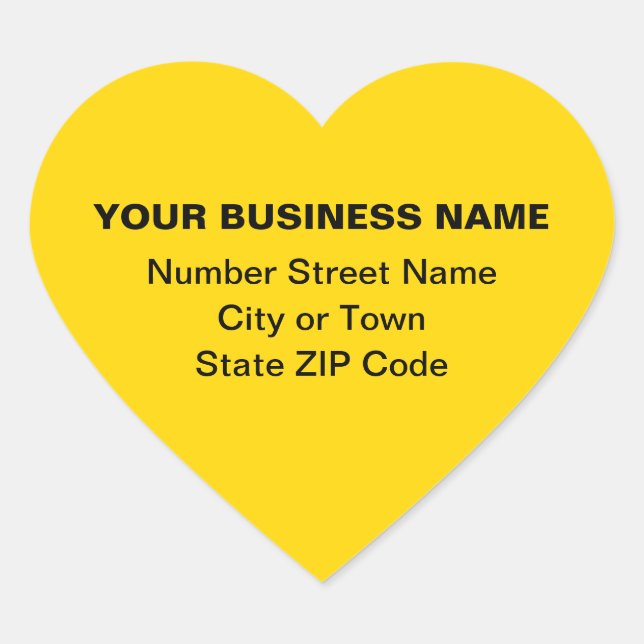 Plain Texts Business Address on Yellow Heart Sticker (Front)