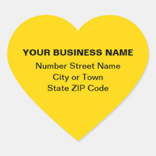 Plain Texts Business Address on Yellow Heart Sticker