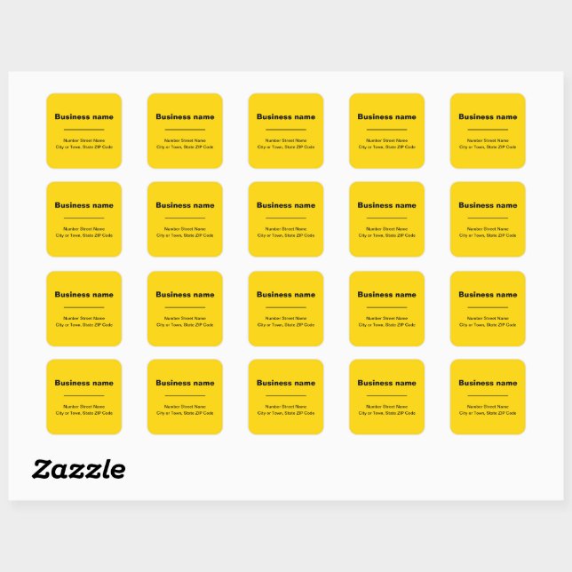 Plain Texts Business Address on Yellow Square Sticker (Sheet)