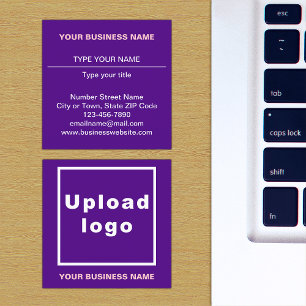 Plain Texts Design on Front Side of Purple Square Business Card