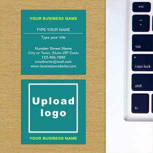 Plain Texts Design on Front Side of Teal Green Square Business Card
