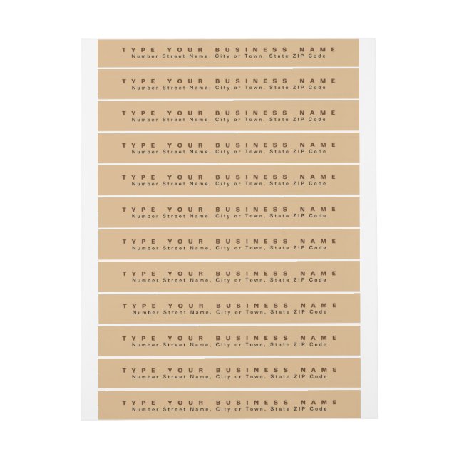 Plain Texts Light Brown Business Address Slim Wrap Around Label (Sheet)