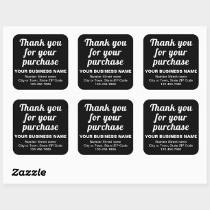 Plain Texts Thank You For Your Purchase on Black Square Sticker