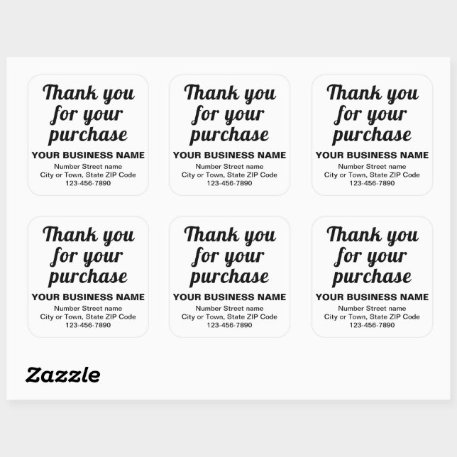 Plain Texts Thank You For Your Purchase on White Square Sticker (Sheet)