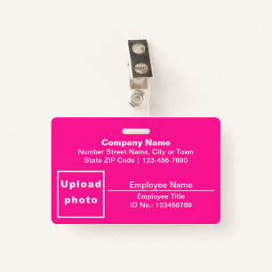 Plain Texts With Employee Photo Rectangle Pink ID Badge