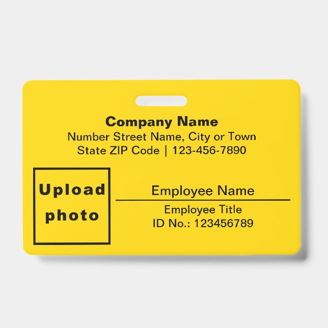 Plain Texts With Employee Photo Rectangle Yellow ID Badge (Front)