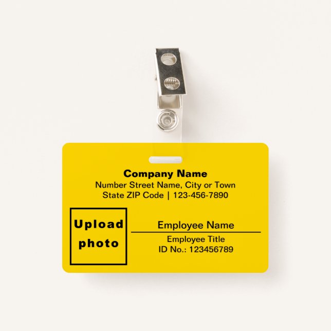 Plain Texts With Employee Photo Rectangle Yellow ID Badge (Front with Clip)