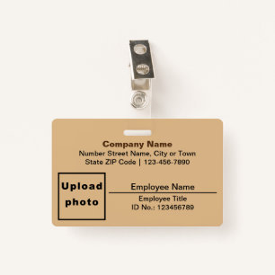 Plain Texts With Photo Rectangle Light Brown ID Badge