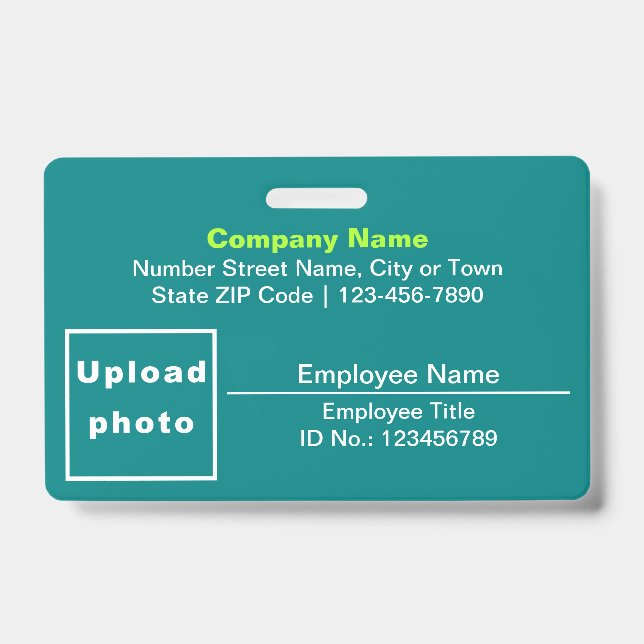 Plain Texts With Photo Rectangle Teal Green ID Badge (Front)