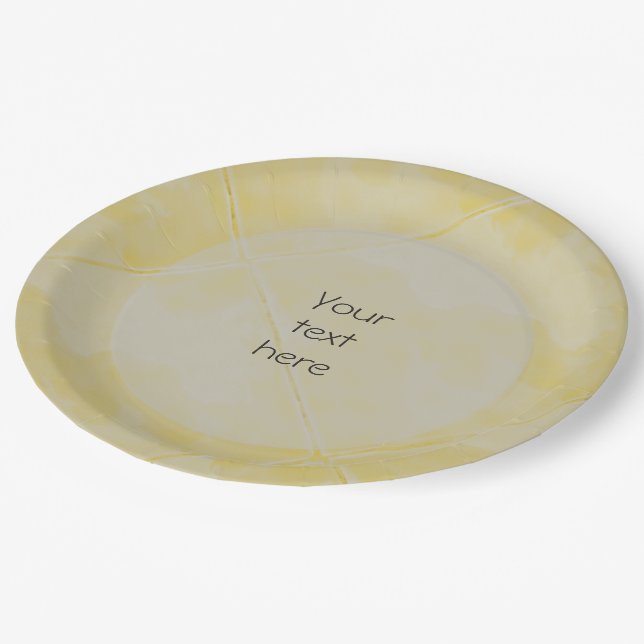 Plain Tile Ceramic Surface Yellow any Text Paper Plate (Angled)
