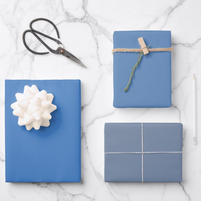 Plain Tufts Lake Shadow Blue Shades 3 Tones Wrapping Paper Sheet (Front)