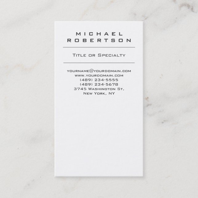 Plain Vertical White Professional Business Card (Front)
