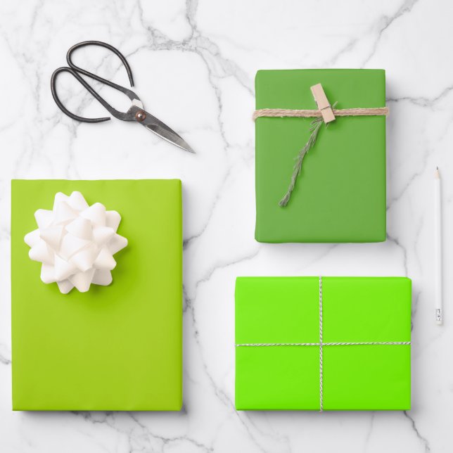 Plain Vivid Lime Lawn Green Shades 3 Tones Wrapping Paper Sheet (Front)