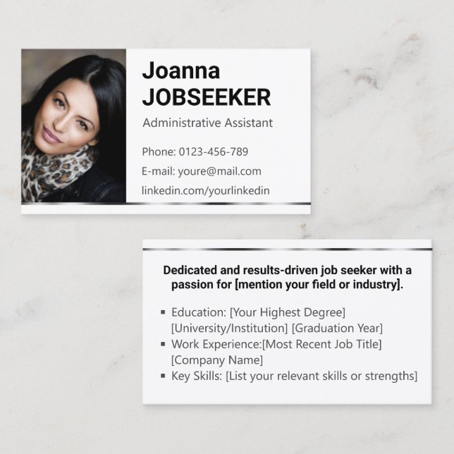 Plain White Classic Job Seeker Minimal Elegant Business Card (Front/Back)