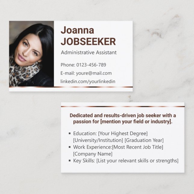 Plain White Classic Job Seeker Minimal Elegant Business Card (Front/Back)
