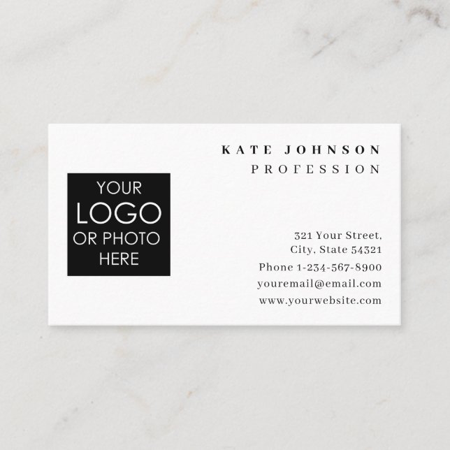 Plain White Generic Custom Logo Photo Template  Business Card (Front)