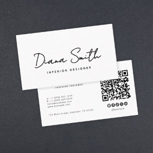 Plain White Generic Modern Minimalist QR Code  Business Card