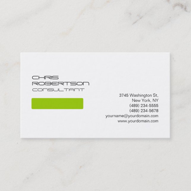 Plain White Green Attractive Business Card (Front)