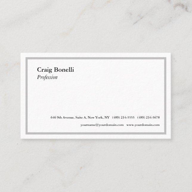 Plain White Grey Minimalist Modern Professional Business Card (Front)