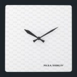 Plain White Grey Modern Monogram Pattern Simple Square Wall Clock<br><div class="desc">Minimalist,  plain,  professional and simple with solid white grey monogram patterned background. Clean black Sans-Serif font letters for your text.</div>