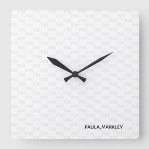 Plain White Grey Modern Monogram Pattern Simple Square Wall Clock