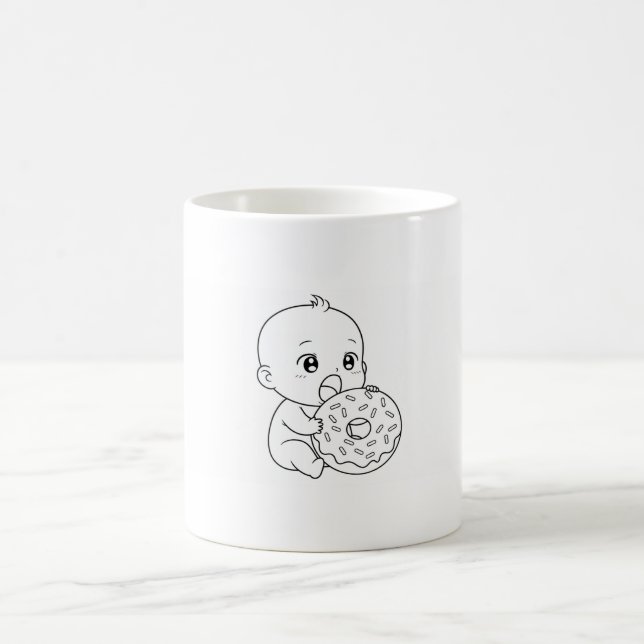 Plain white mug with a baby and giant doughnut (Center)