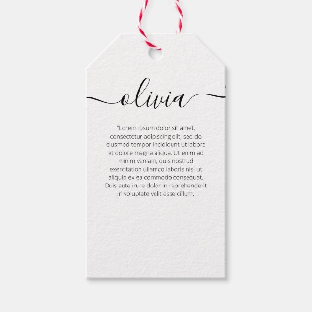 Plain White Signature Script  Gift Tags (Front)