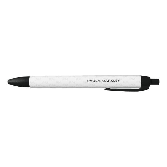 Plain White Simple Grey Modern Monogram Pattern Black Ink Pen (Bottom)