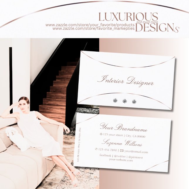 Plain White with Rose Gold Decor and Jewels Simply Business Card (Creator Uploaded)